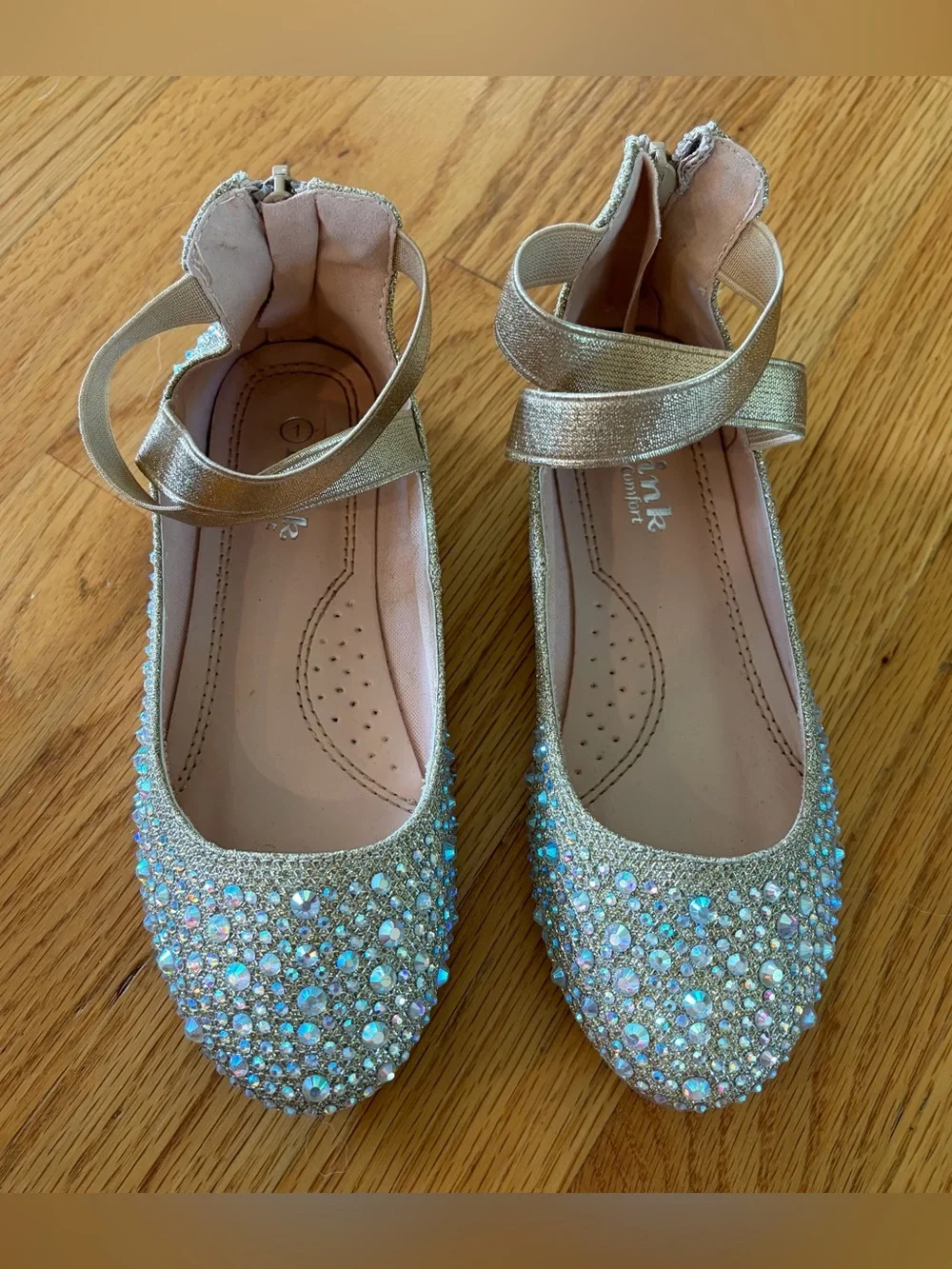 Sparkling Iridescent Rhinestone Ballet Flats with Ankle Strap